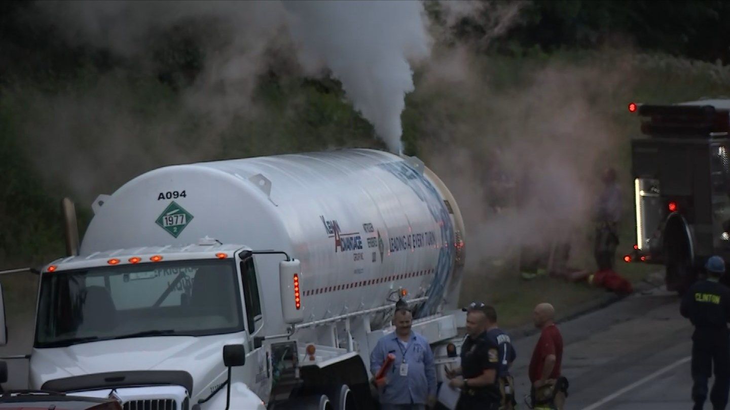 Nitrogen tanker that caught fire in Clinton overturns on Route 3 WFSB